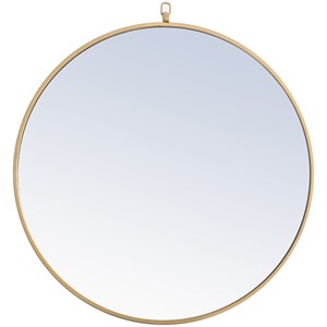 Elegant Decor Rowan 28&quot Round Metal Frame Hooked Mirror in Brass