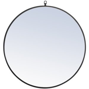 Elegant Decor Rowan 32&quot Round Metal Frame Hooked Mirror in Black