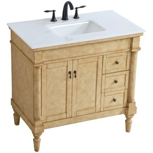 Elegant Decor Lexington 36&quot Single Marble Top Bathroom Vanity in Antique Beige