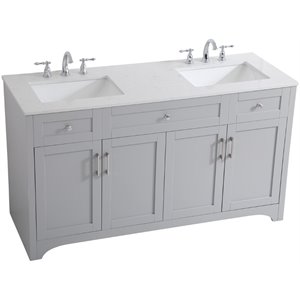 Elegant Decor Moore 60&quot Double Quartz Top Bathroom Vanity in Gray