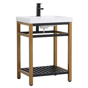 Elegant Decor Raya 24&quot Single Resin Top Metal Bathroom Vanity in Gold and Black