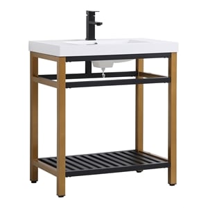 Elegant Decor Raya 30&quot Single Resin Top Metal Bathroom Vanity in Gold and Black