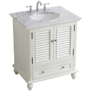 Elegant Decor Rhodes 30&quot Single Marble Top Bathroom Vanity in Antique White