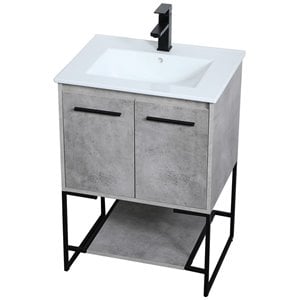 Elegant Decor Gerard 24&quot Single Porcelain Top Bathroom Vanity in Concrete Gray