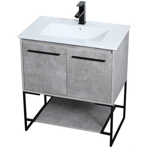 Elegant Decor Gerard 30&quot Single Porcelain Top Bathroom Vanity in Concrete Gray