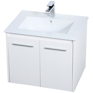 Elegant Decor Rasina 24&quot Single Porcelain Top Floating Bathroom Vanity in White