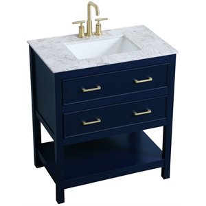 Elegant Decor Martins 30&quot Single Quartz Top Bathroom Vanity in Blue