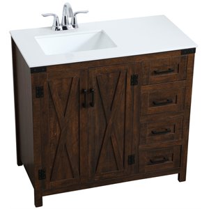 Elegant Decor Dean 36&quot Single Quartz Top Bathroom Vanity in Espresso