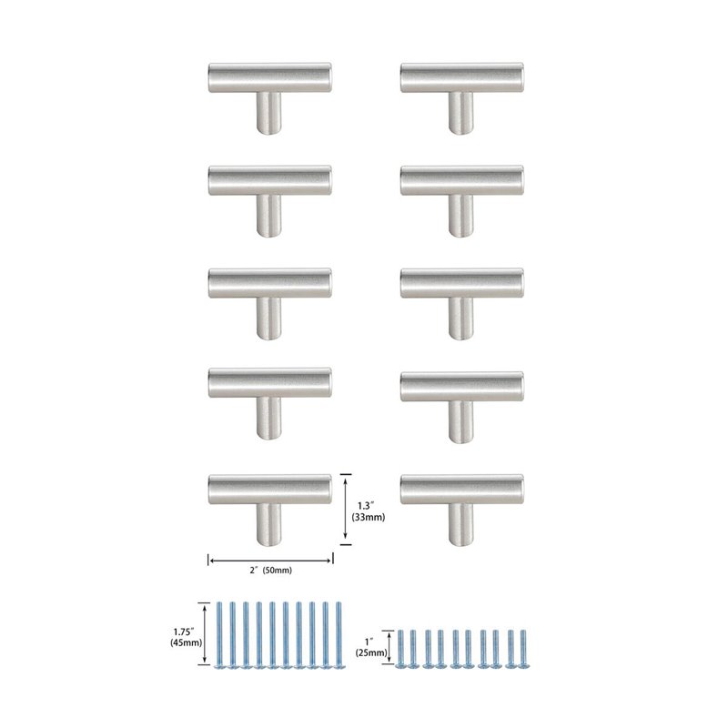 Elegant Decor Quinn Zinc Alloy T Pull Multipack in Brushed Nickel (Set of 10)