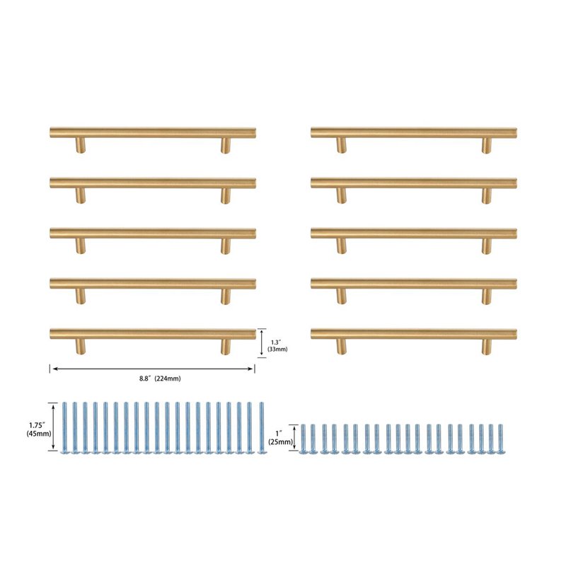 Elegant Decor Quinn Modern Zinc Alloy Bar Pull Multipack in Brass (Set of 10)