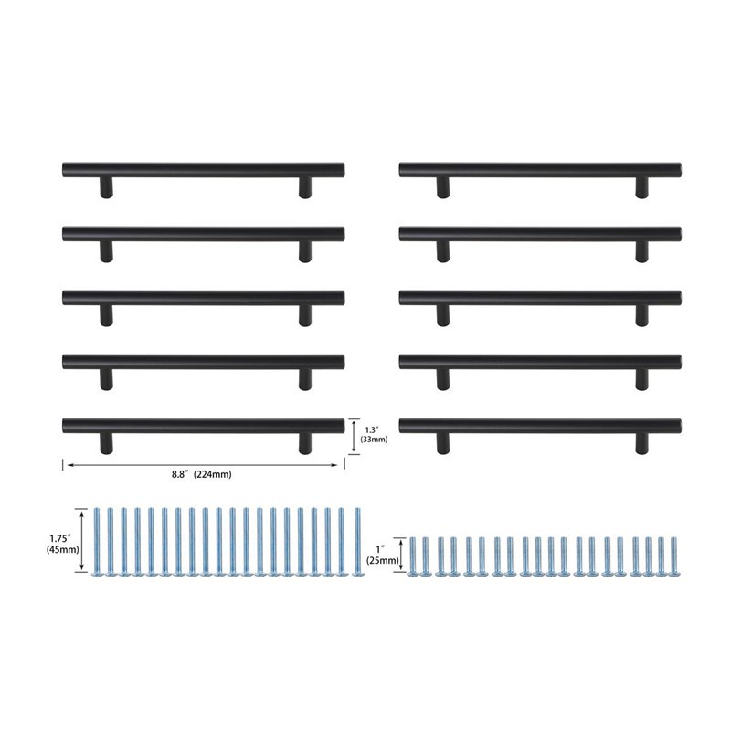 Elegant Decor Quinn Zinc Alloy Bar Pull Multipack in Black (Set of 10)