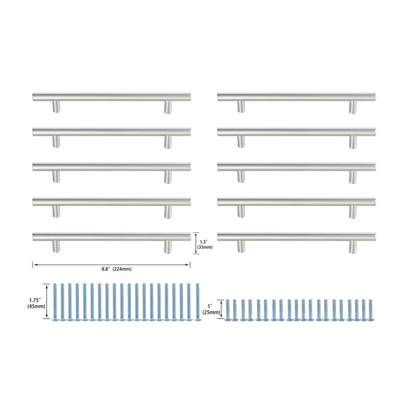 Elegant Decor Quinn Zinc Alloy Bar Pull Multipack in Nickel (Set of 10)