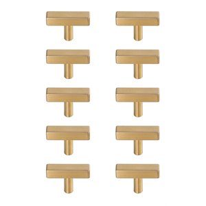 Elegant Decor Dior Modern Zinc Alloy T Bar Pull Multipack in Brass (Set of 10)