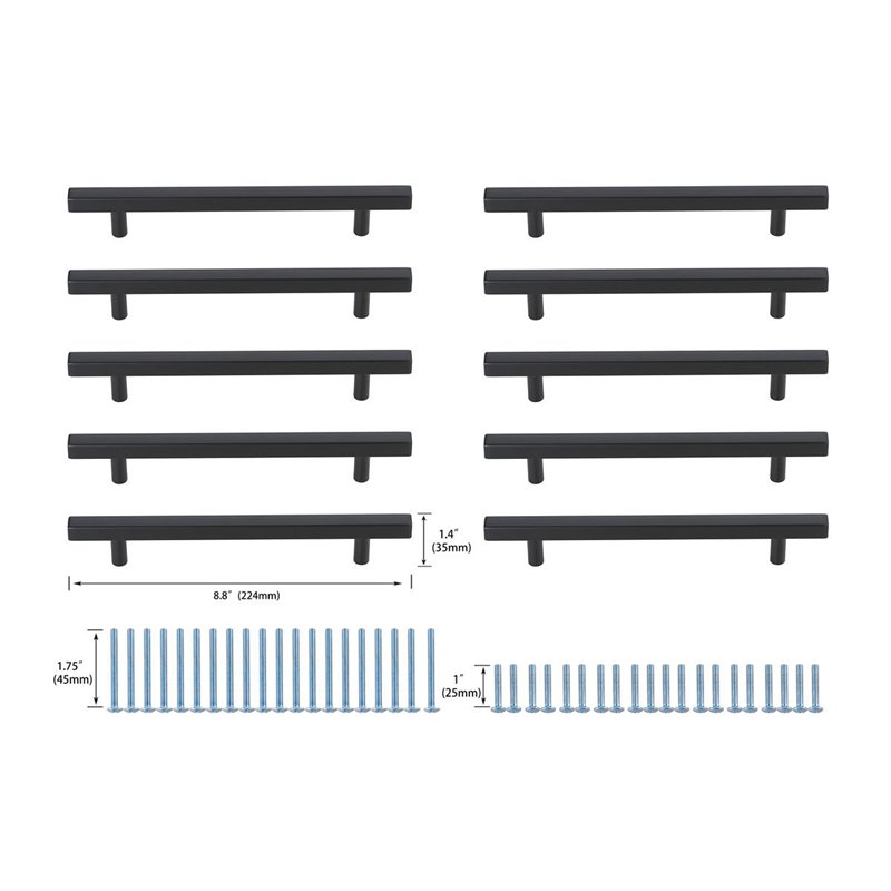Elegant Decor Dior Zinc Alloy Bar Pull Multipack in Black (Set of 10)