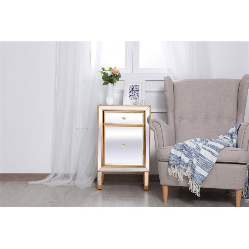 Elegant Decor Reflexion 1-Drawer Solid Wood and MDF End Table in Gold