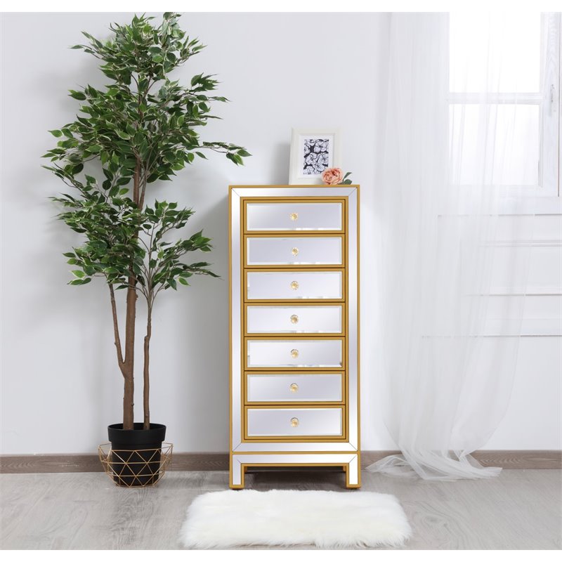 Elegant Decor Reflexion 7-Drawer Solid Wood and MDF Lingerie Chest in Gold