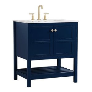 Elegant Decor Theo 30&quot Steel and Solid Wood Single Bathroom Vanity in Blue