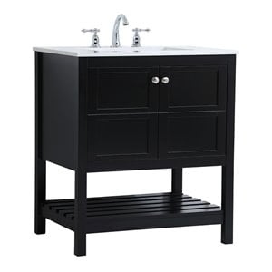 Elegant Decor Theo 30&quot Steel and Solid Wood Single Bathroom Vanity in Black