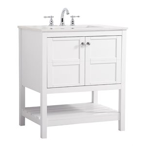 Elegant Decor Theo 30&quot Steel and Solid Wood Single Bathroom Vanity in White