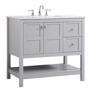 Elegant Decor Theo 36&quot Steel and Solid Wood Single Bathroom Vanity in Gray