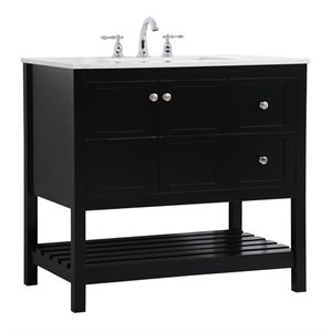 Elegant Decor Theo 36&quot Steel and Solid Wood Single Bathroom Vanity in Black
