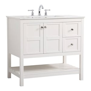 Elegant Decor Theo 36&quot Steel and Solid Wood Single Bathroom Vanity in White
