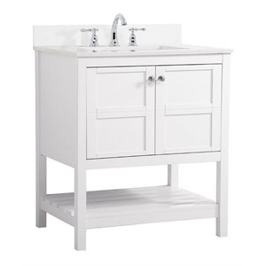 Elegant Decor Theo 30&quot Solid Wood Single Bathroom Vanity w/ Backsplash in White