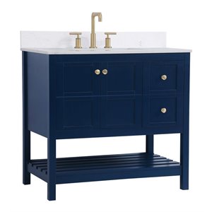 Elegant Decor Theo 36&quot Solid Wood Single Bathroom Vanity with Backsplash in Blue
