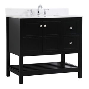 Elegant Decor Theo 36&quot Solid Wood Single Bathroom Vanity w/ Backsplash in Black