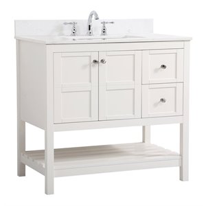 Elegant Decor Theo 36&quot Solid Wood Single Bathroom Vanity w/ Backsplash in White