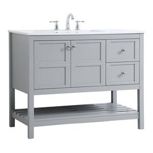 Elegant Decor Theo 42&quot Steel and Solid Wood Single Bathroom Vanity in Gray