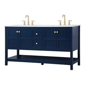 Elegant Decor Theo 60&quot Steel and Solid Wood Single Bathroom Vanity in Blue