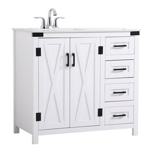 Elegant Decor Grant 36&quot MDF Wood and Engineered Stone Bathroom Vanity in White