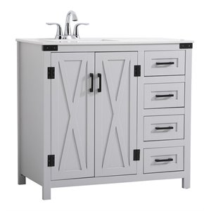 Elegant Decor Grant 36&quot MDF Wood and Engineered Stone Bathroom Vanity in Gray