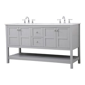 Elegant Decor Theo 60&quot Steel and Solid Wood Single Bathroom Vanity in Gray