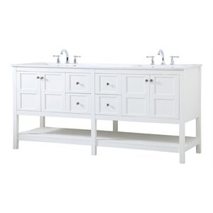 Elegant Decor Theo 72&quot Steel and Solid Wood Double Bathroom Vanity in White