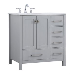 Elegant Decor Irene 32&quot Solid Wood and Stone Single Bathroom Vanity in Gray