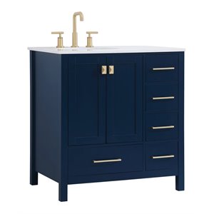 Elegant Decor Irene 32&quot Solid Wood and Stone Single Bathroom Vanity in Blue