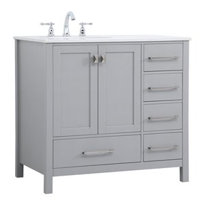 Elegant Decor Irene 36&quot Solid Wood and Stone Single Bathroom Vanity in Gray