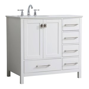 Elegant Decor Irene 36&quot Solid Wood and Stone Single Bathroom Vanity in White