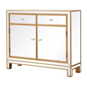 Elegant Decor Reflexion 2-Drawer Solid Wood and MDF Nightstand in Gold