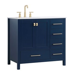Elegant Decor Irene 36&quot Solid Wood and Stone Single Bathroom Vanity in Blue