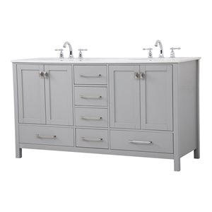 Elegant Decor Irene 60&quot Solid Wood and Stone Double Bathroom Vanity in Gray