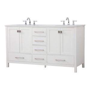 Elegant Decor Irene 60&quot Solid Wood and Stone Double Bathroom Vanity in White