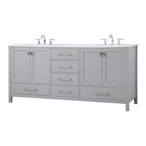 Elegant Decor Irene 72&quot Solid Wood and Stone Double Bathroom Vanity in Gray