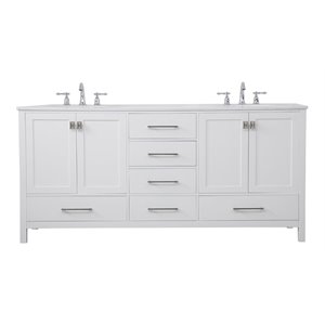 Elegant Decor Irene 72&quot Solid Wood and Stone Double Bathroom Vanity in White