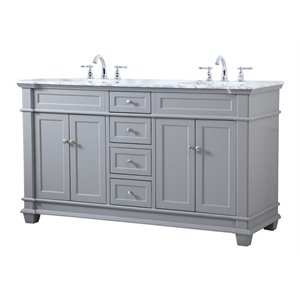 Elegant Decor Wesley 60&quot Steel and Solid Wood Double Bathroom Vanity Set in Gray