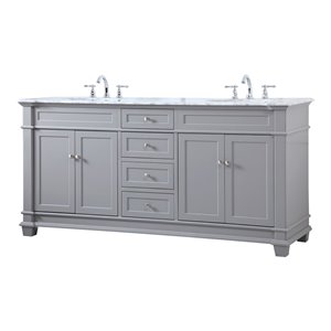 Elegant Decor Wesley 72&quot Steel and Solid Wood Double Bathroom Vanity Set in Gray