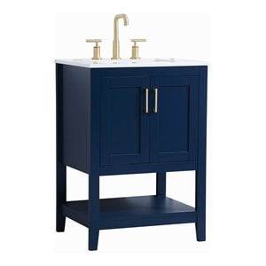 Elegant Decor Aubrey 24&quot Steel and Solid Wood Single Bathroom Vanity in Blue