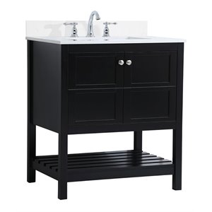 Elegant Decor Theo 30&quot Solid Wood Single Bathroom Vanity w/ Backsplash in Black